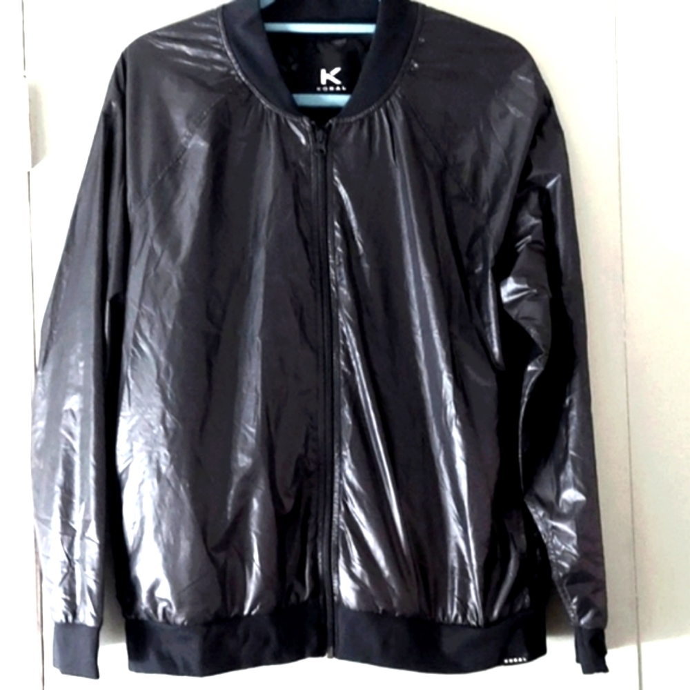 Koral Dash Zephyr Black Lightweight Bomber Lace Jacket Sz M Nwot